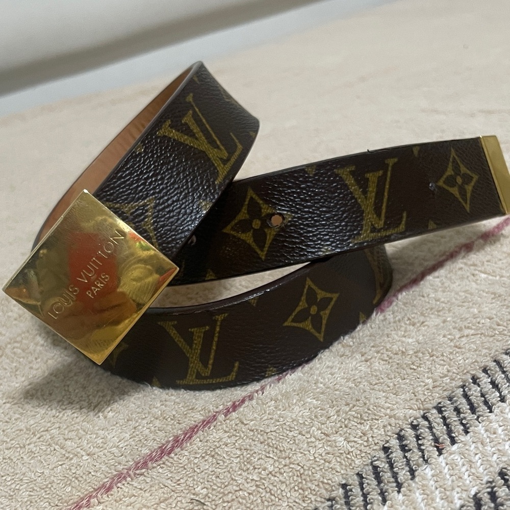 Louis Vuitton Dark Monogram Belt with Gold Buckle Unisex - Picture 2 of 10